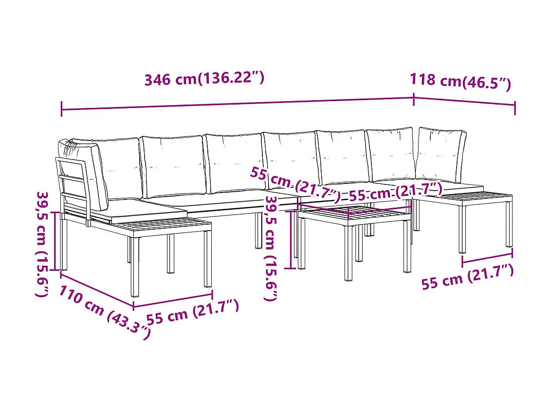 Salon de jardin avec coussins 5 pcs noir acier enduit de poudre