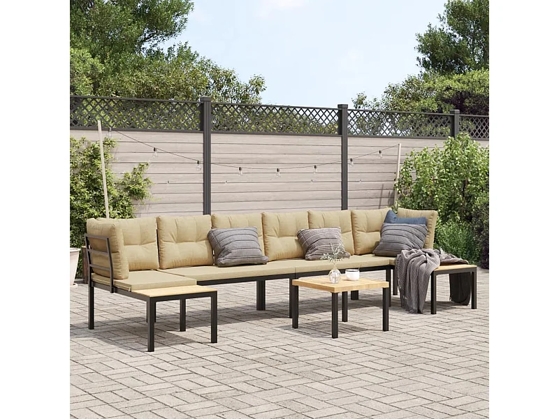 5-delige Loungeset met kussens gepoedercoat staal zwart