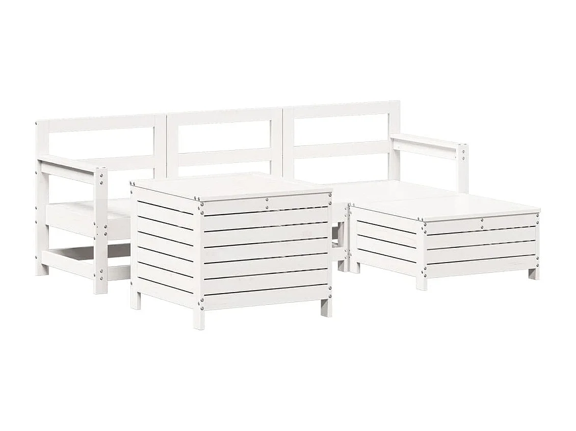 Salon de jardin 5 pcs blanc bois massif de pin