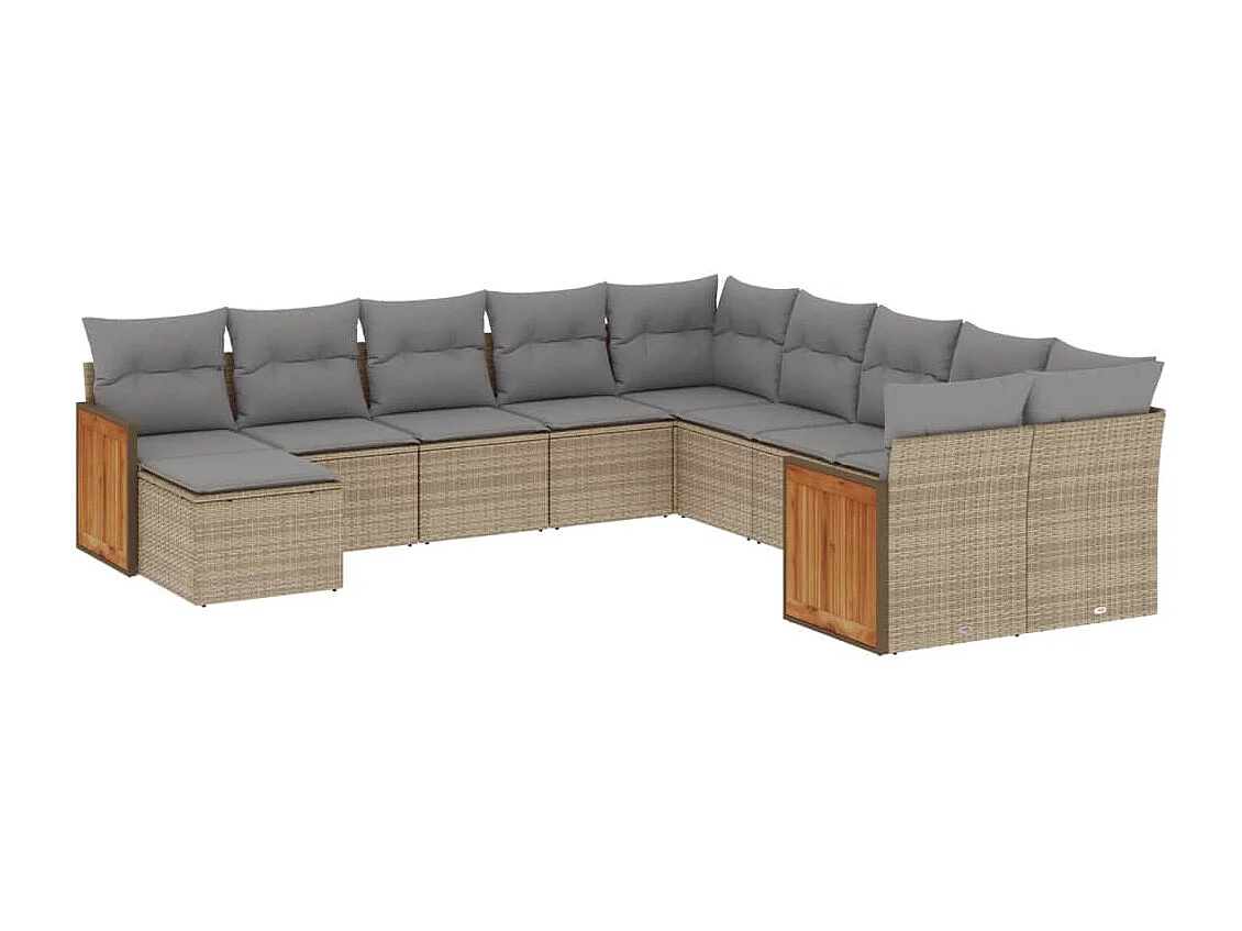 Salon de jardin 11 pcs avec coussins beige résine tressée