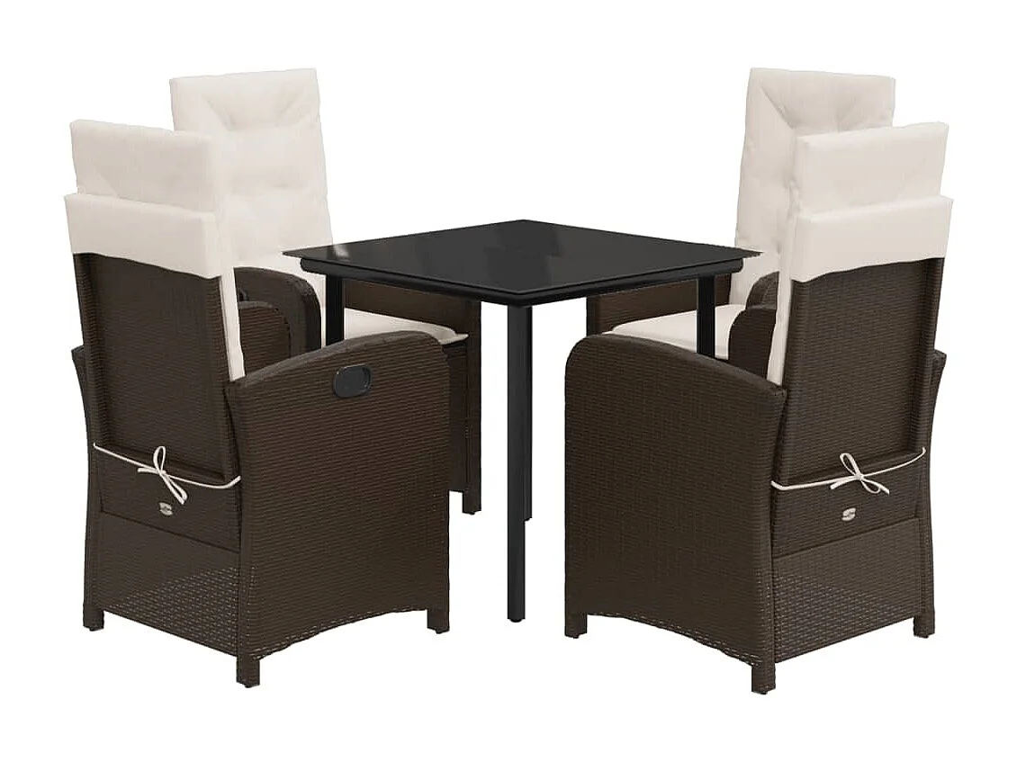 Set comedor de jardín 5 piezas y cojines ratán sintético marrón