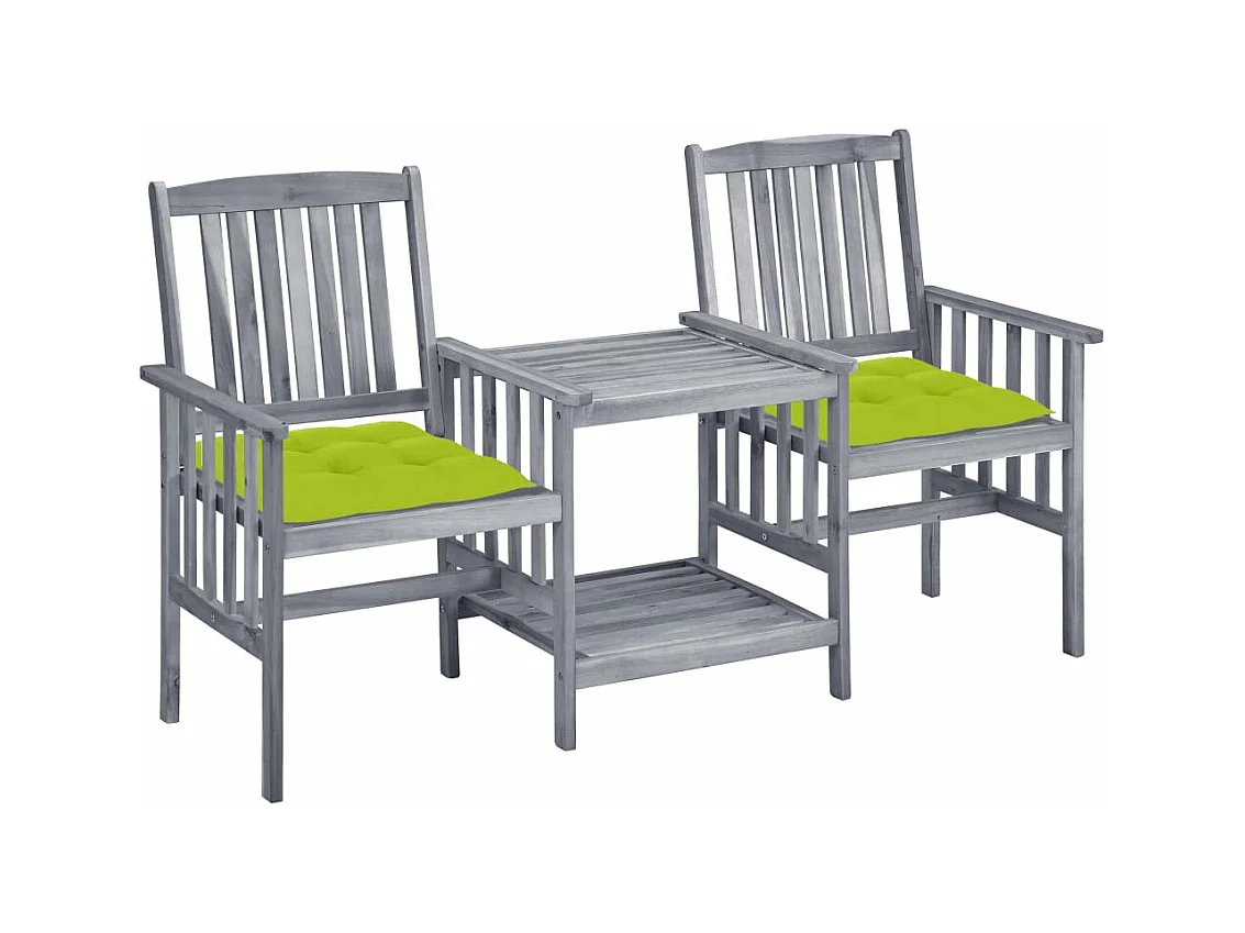 Chaises de jardin avec table à thé et coussins Acacia solide