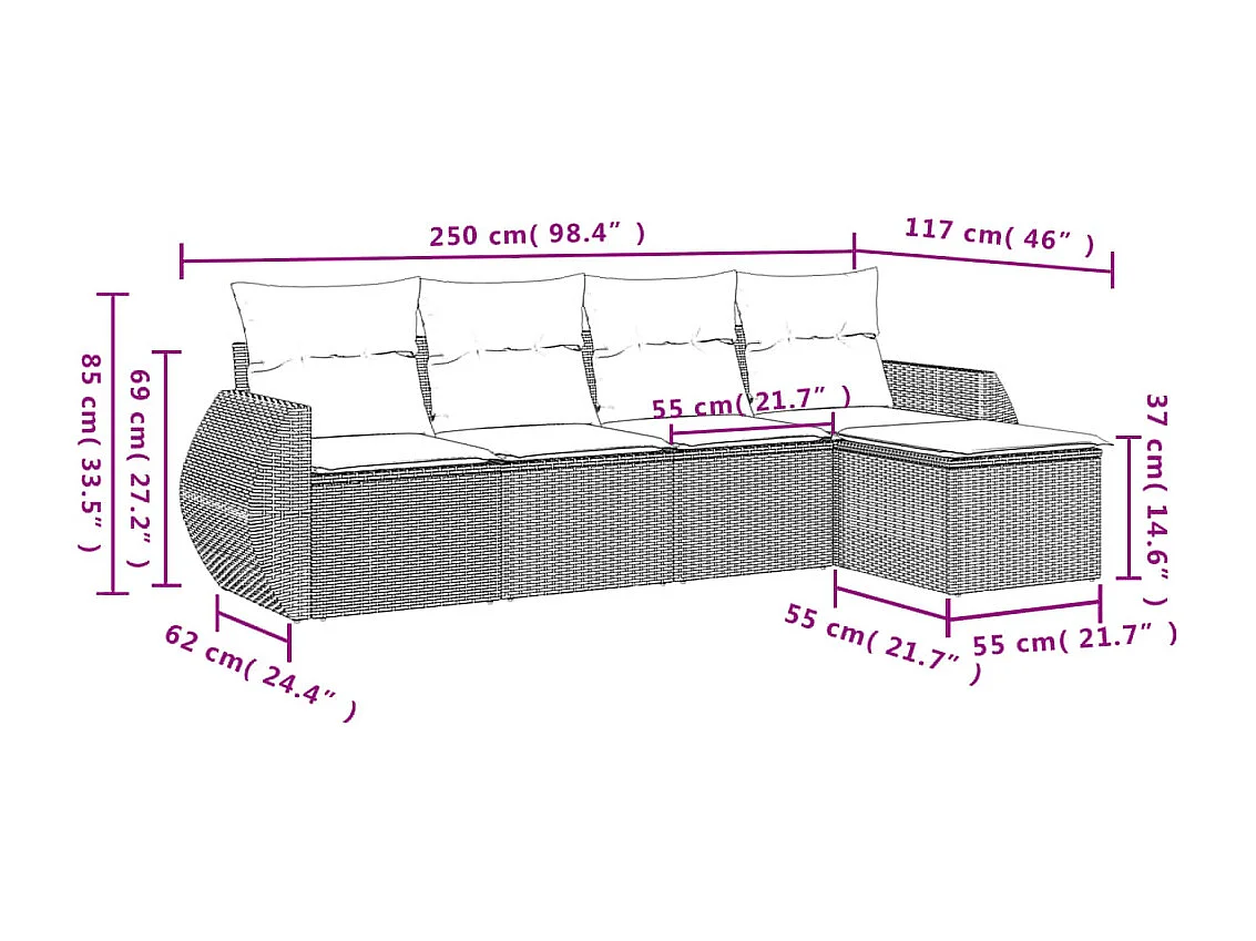 Set Divano da Giardino 5 pz con Cuscini Beige in Polyrattan