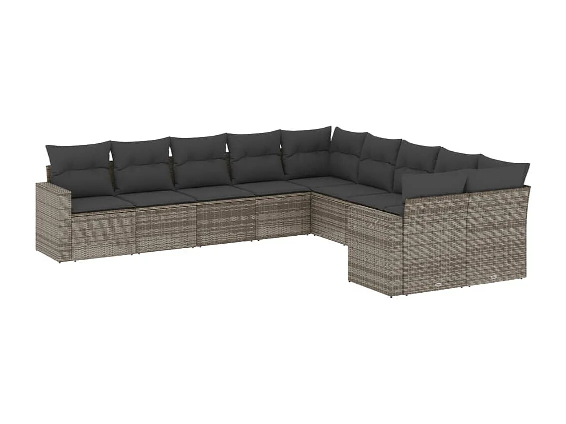 10-delige Loungeset met kussens poly rattan grijs