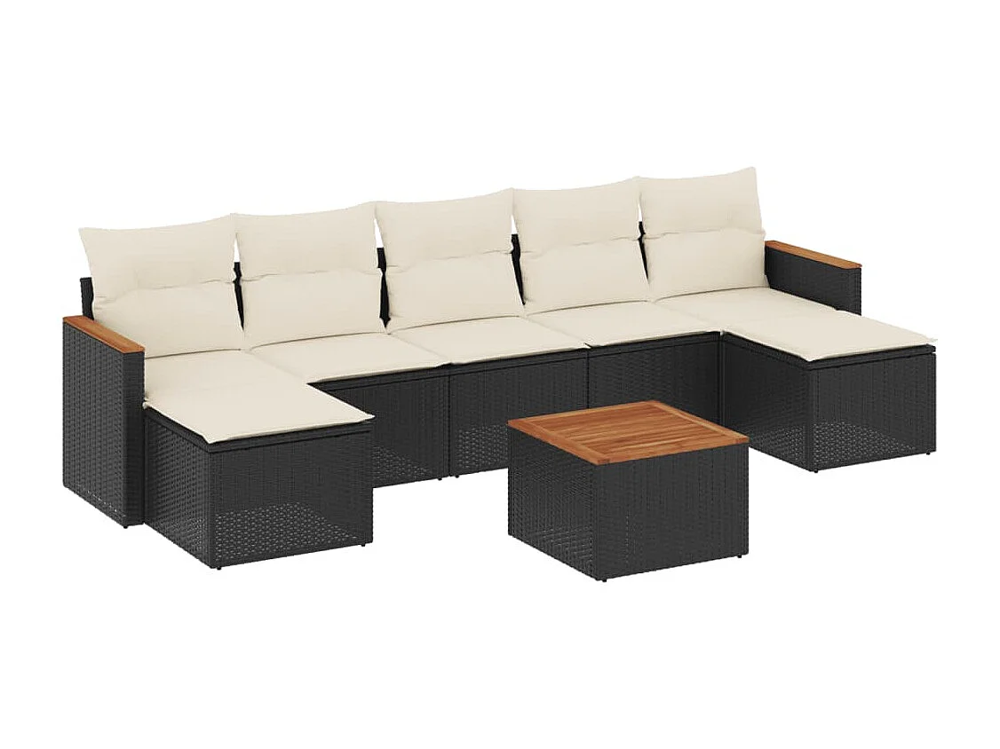 8-delige Loungeset met kussens poly rattan zwart