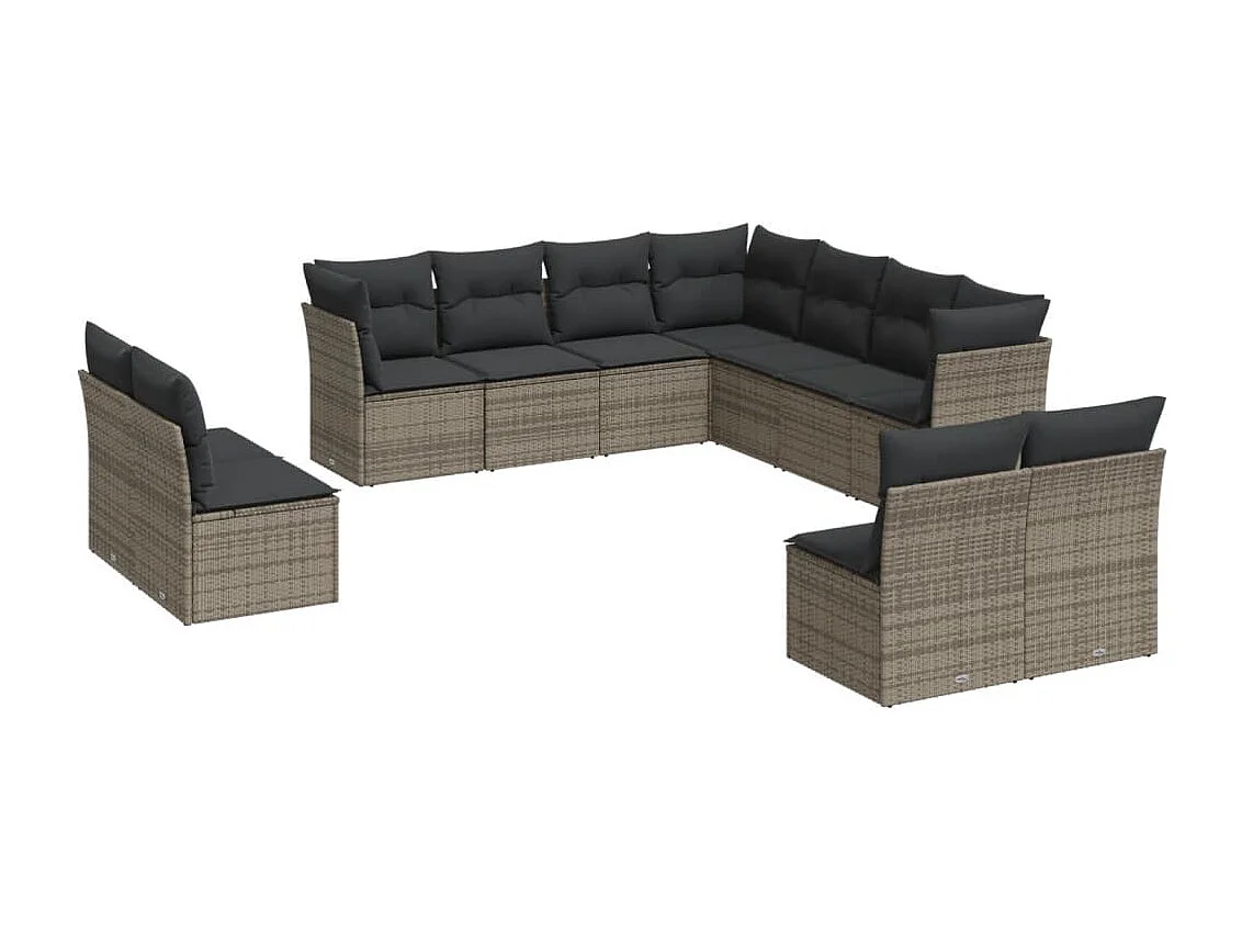 11-delige Loungeset met kussens poly rattan grijs