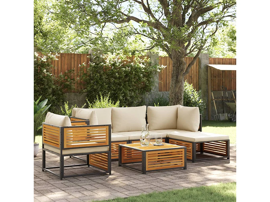 Set Divano da Giardino 6 pz con Cuscini in Massello di Acacia