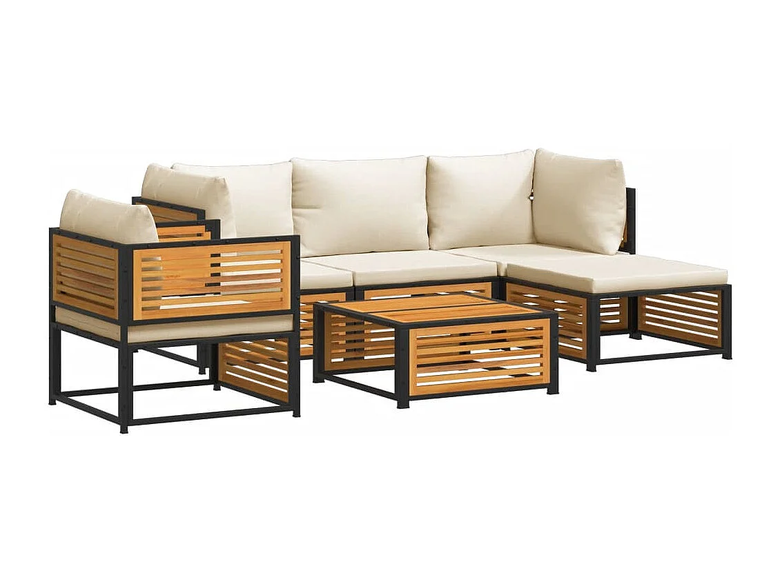 Salon de jardin avec coussins 6 pcs bois d'acacia solide