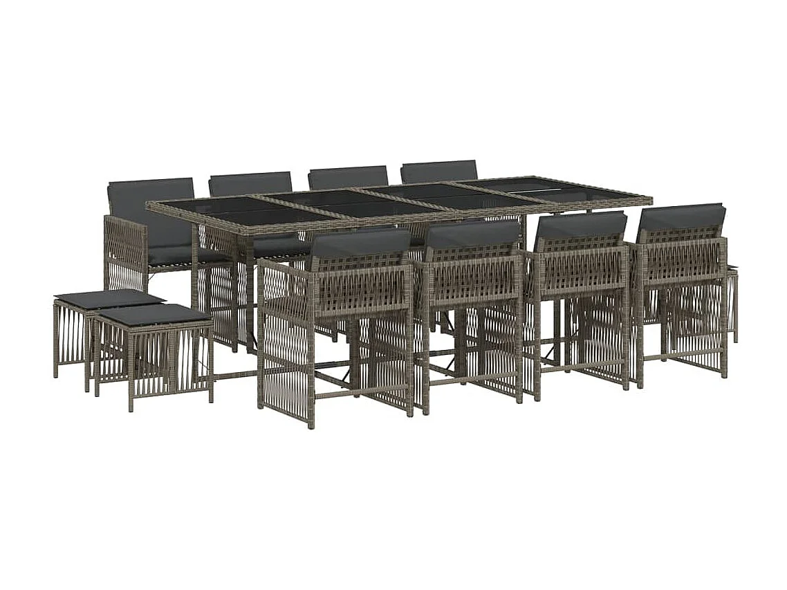 Ensemble à manger de jardin coussins 13 pcs gris résine tressée