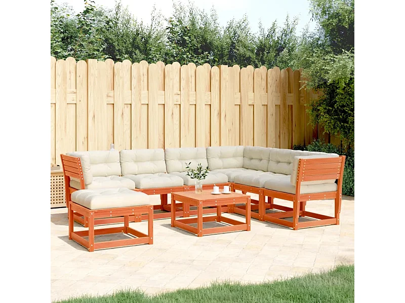 Set Salotto Giardino 7pz con Cuscini Marrone Cera Massello Pino