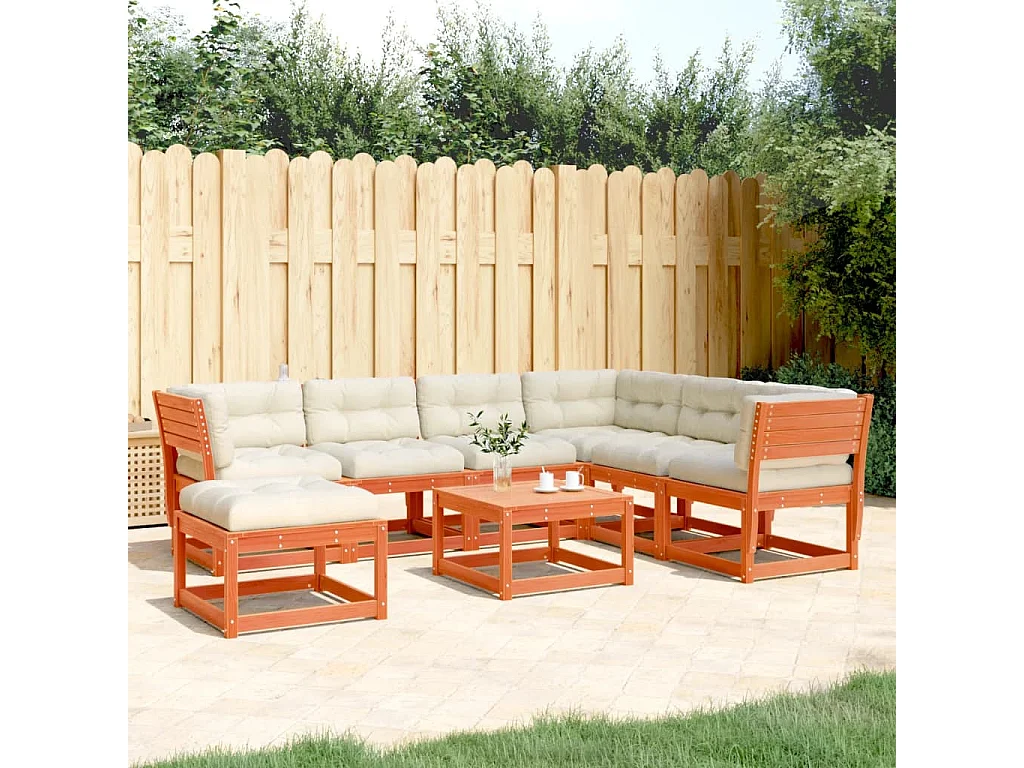 Set Salotto Giardino 7pz con Cuscini Marrone Cera Massello Pino