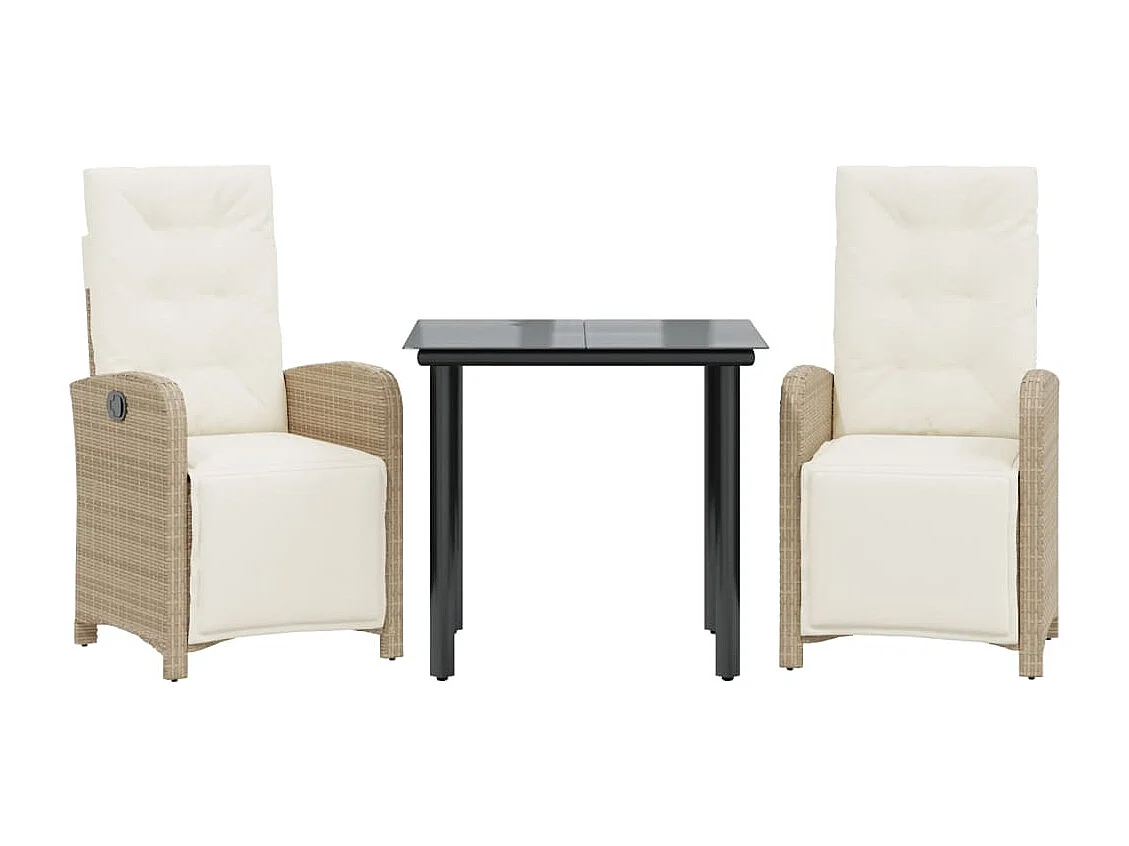 Ensemble de bistro 3 pcs avec coussins beige résine tressée