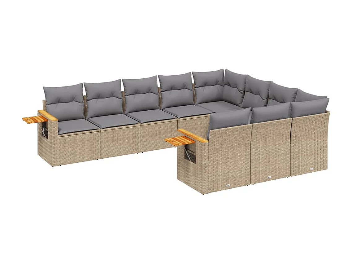 10-delige Loungeset met kussens poly rattan beige