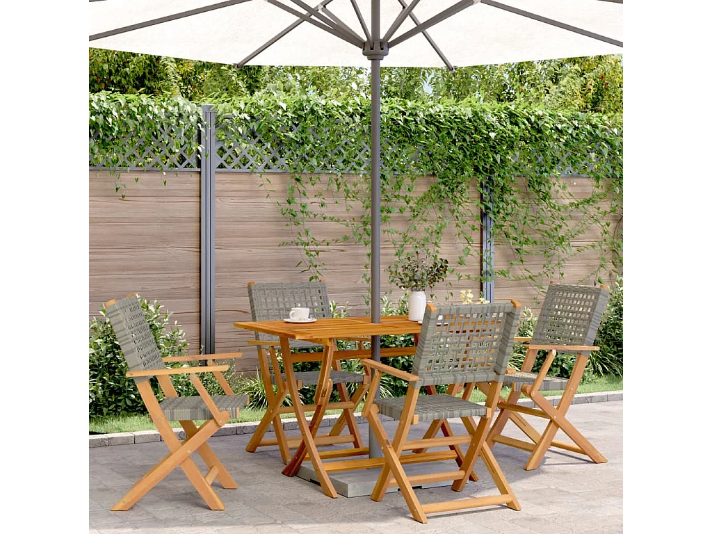 5 pcs conjunto de jantar p/ jardim vime PE/madeira maciça preto