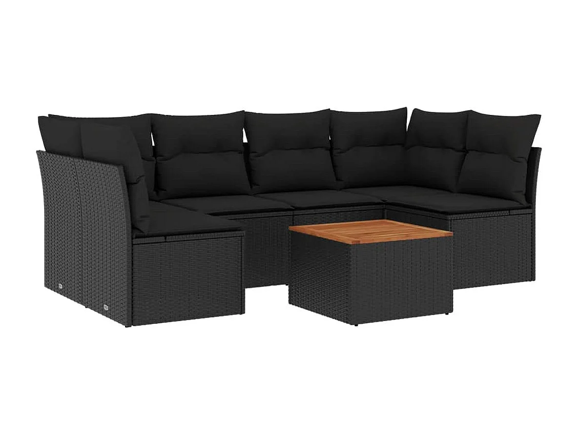 7-tlg. Garten-Sofagarnitur mit Kissen Schwarz Poly Rattan