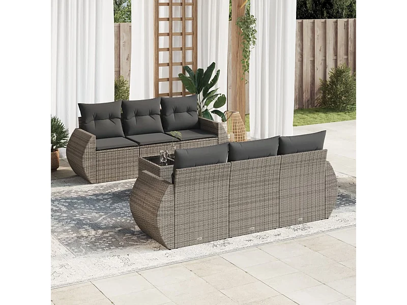 Set Divani da Giardino 7 pz con Cuscini Grigio in Polyrattan