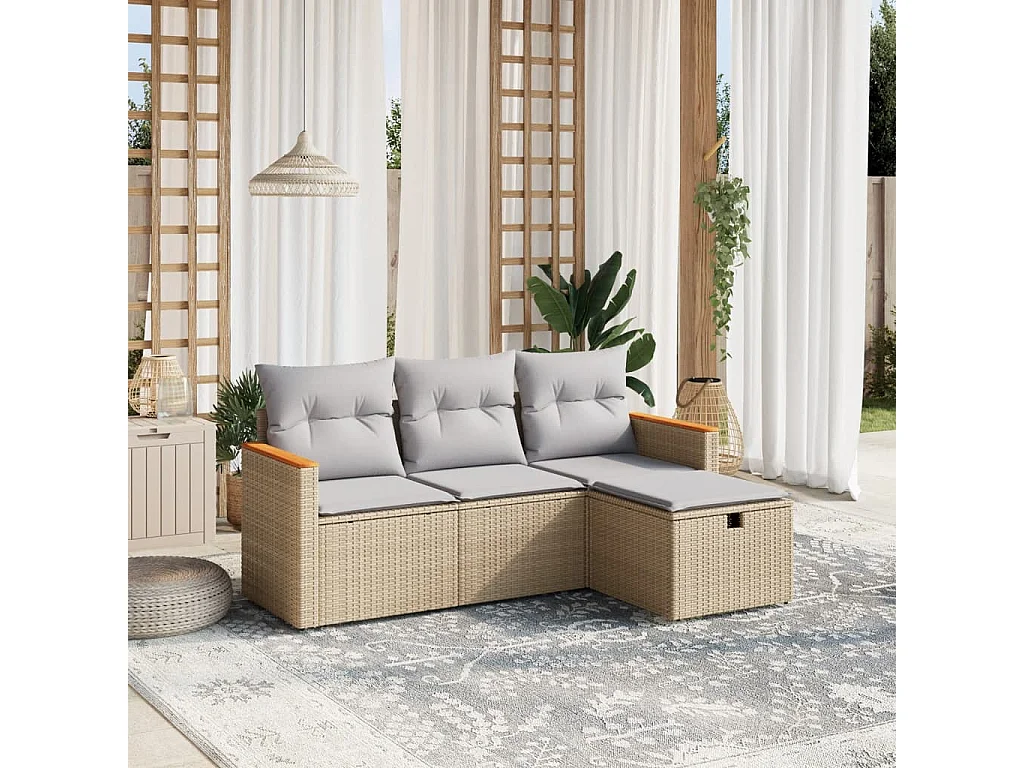 Salon de jardin avec coussins 4pcs mélange beige résine tressée