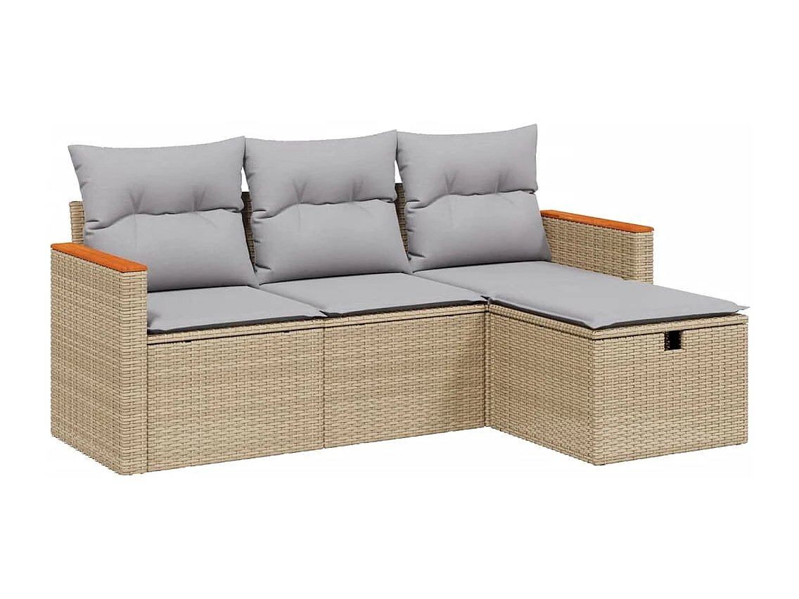 Salon de jardin avec coussins 4pcs mélange beige résine tressée