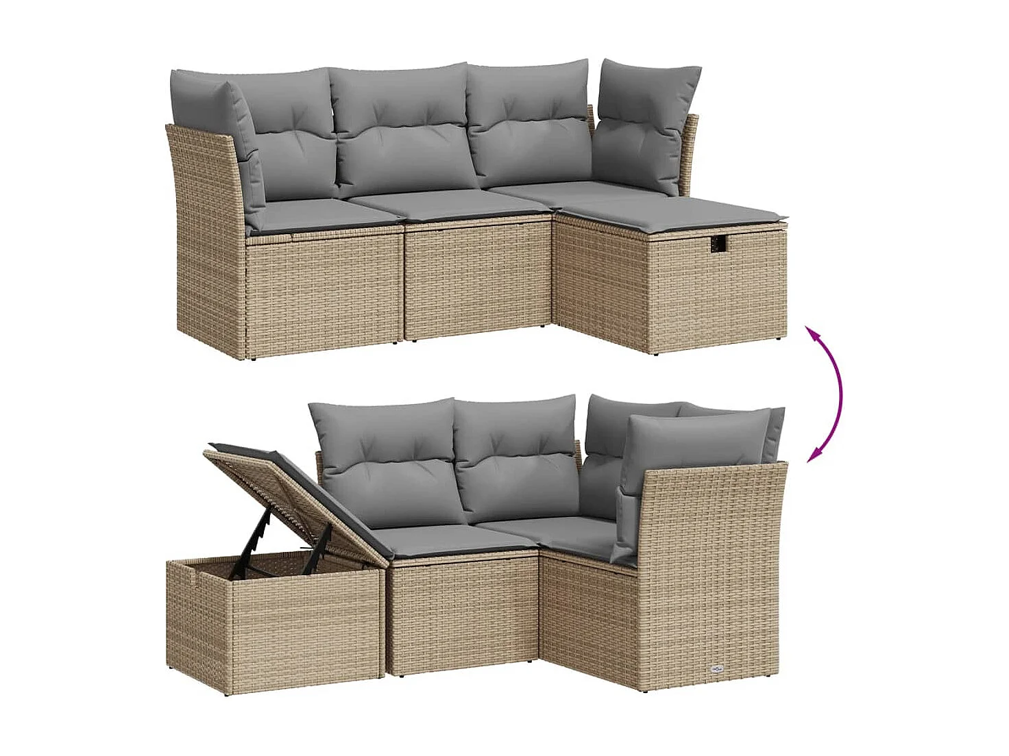 Salon de jardin avec coussins 4pcs mélange beige résine tressée