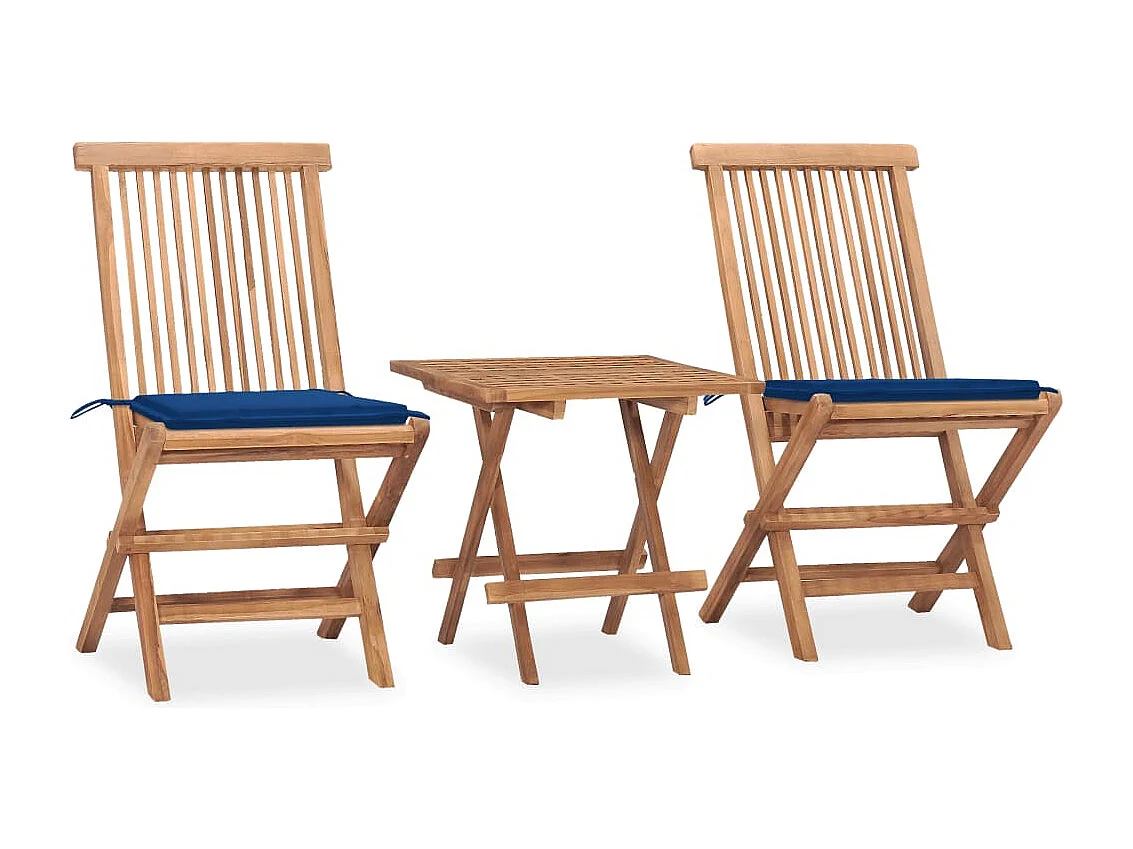 Ensemble à manger d'extérieur pliable avec coussin 3 pcs Teck