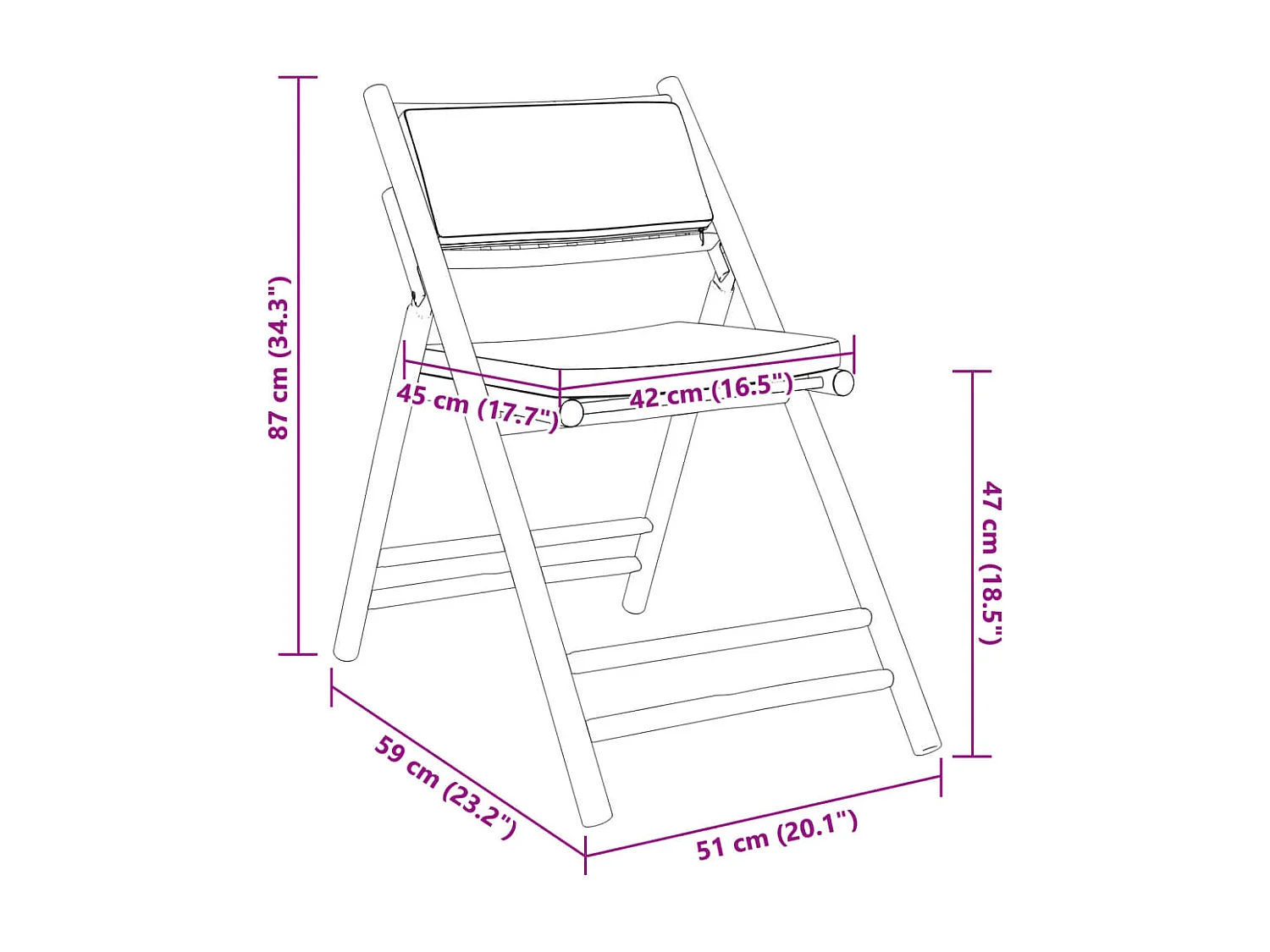 Ensemble de bistro pliante 5 pcs et coussins blanc crème bambou