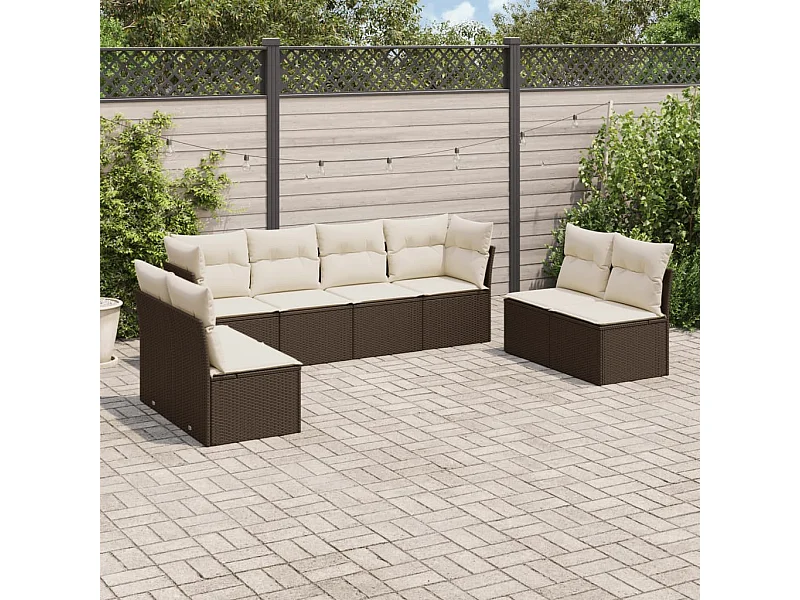Set Divani da Giardino 8 pz con Cuscini Marrone in Polyrattan