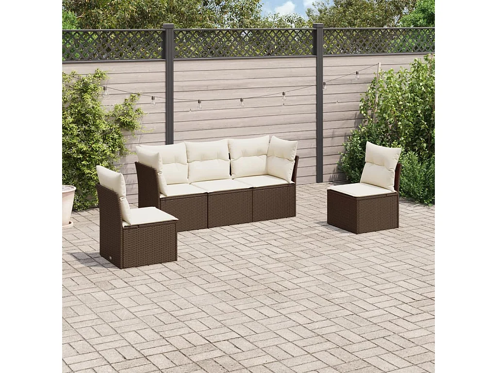 Salon de jardin avec coussins 5 pcs marron résine tressée
