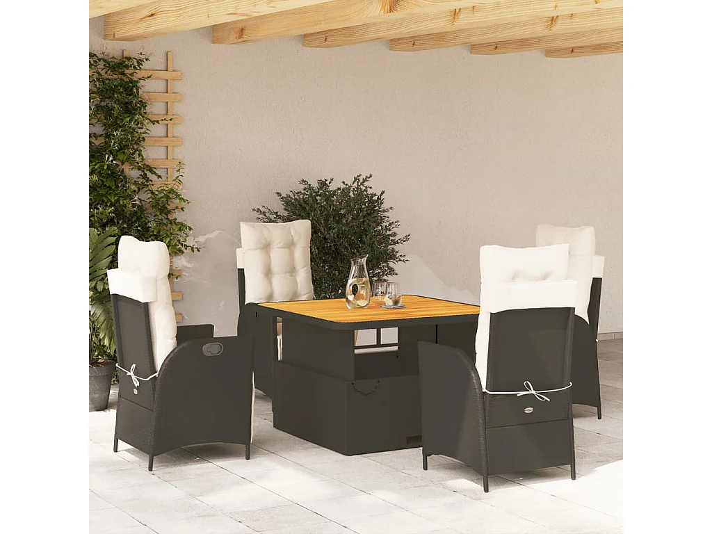 Set de muebles jardín 5 pzas con cojines ratán sintético negro
