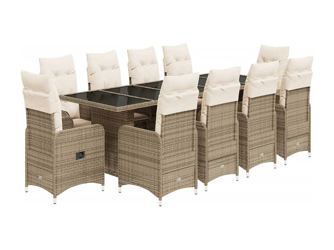 Set de mesa y sillas de jardín 11 pzas y cojines ratán PE beige