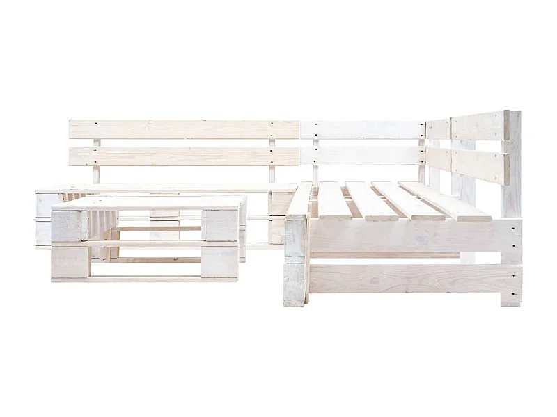 Set Divani da Giardino su Pallet 4 pz in Legno Bianco