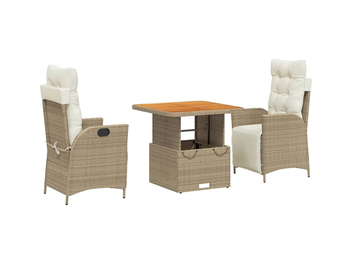 3-delige Tuinset met kussens poly rattan beige
