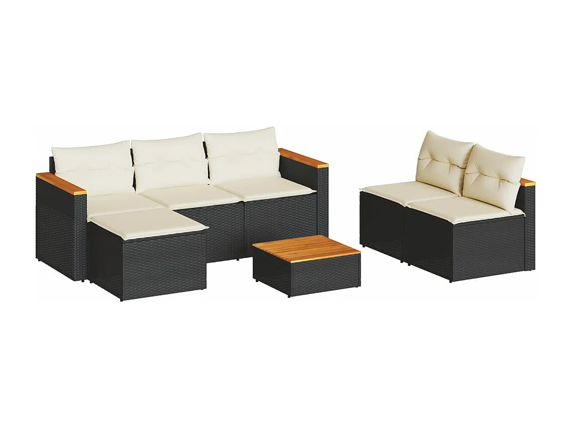 Salon de jardin 5 pcs avec coussins noir résine tressée acacia