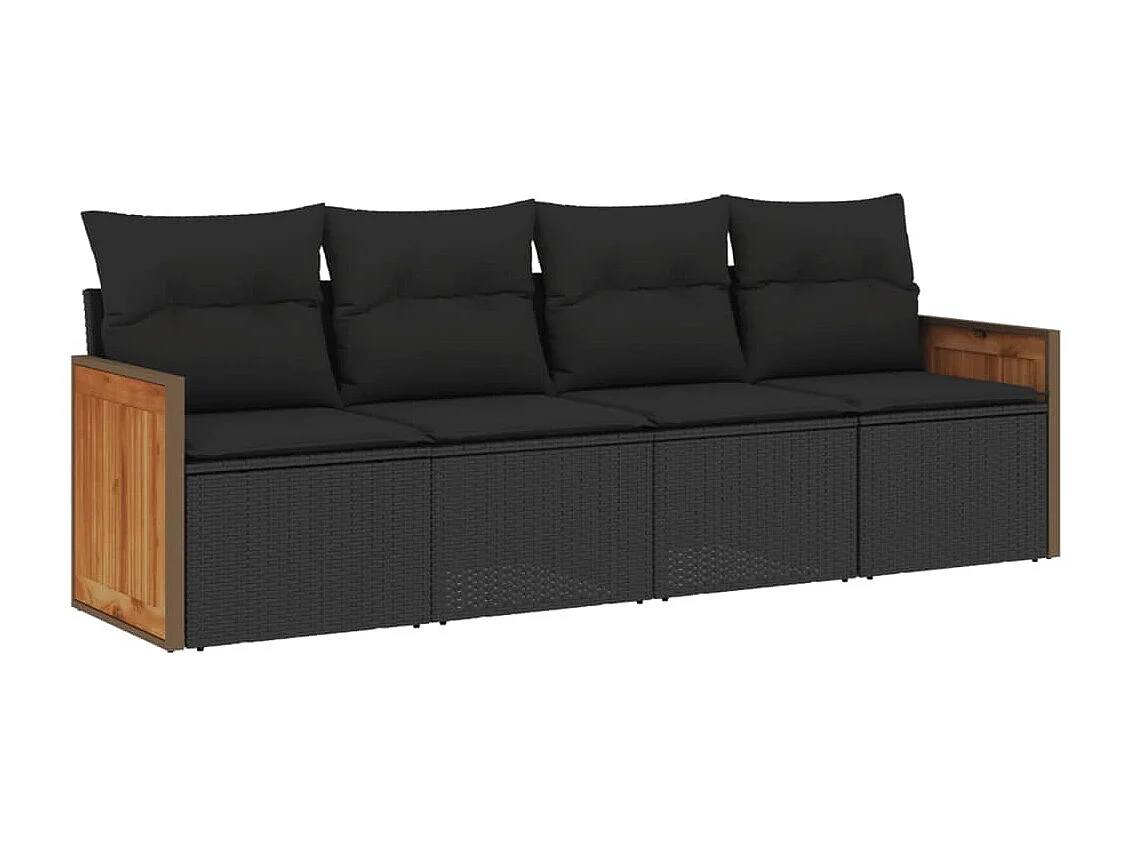 4-delige Loungeset met kussens poly rattan zwart
