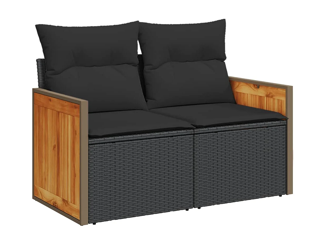 4-delige Loungeset met kussens poly rattan zwart