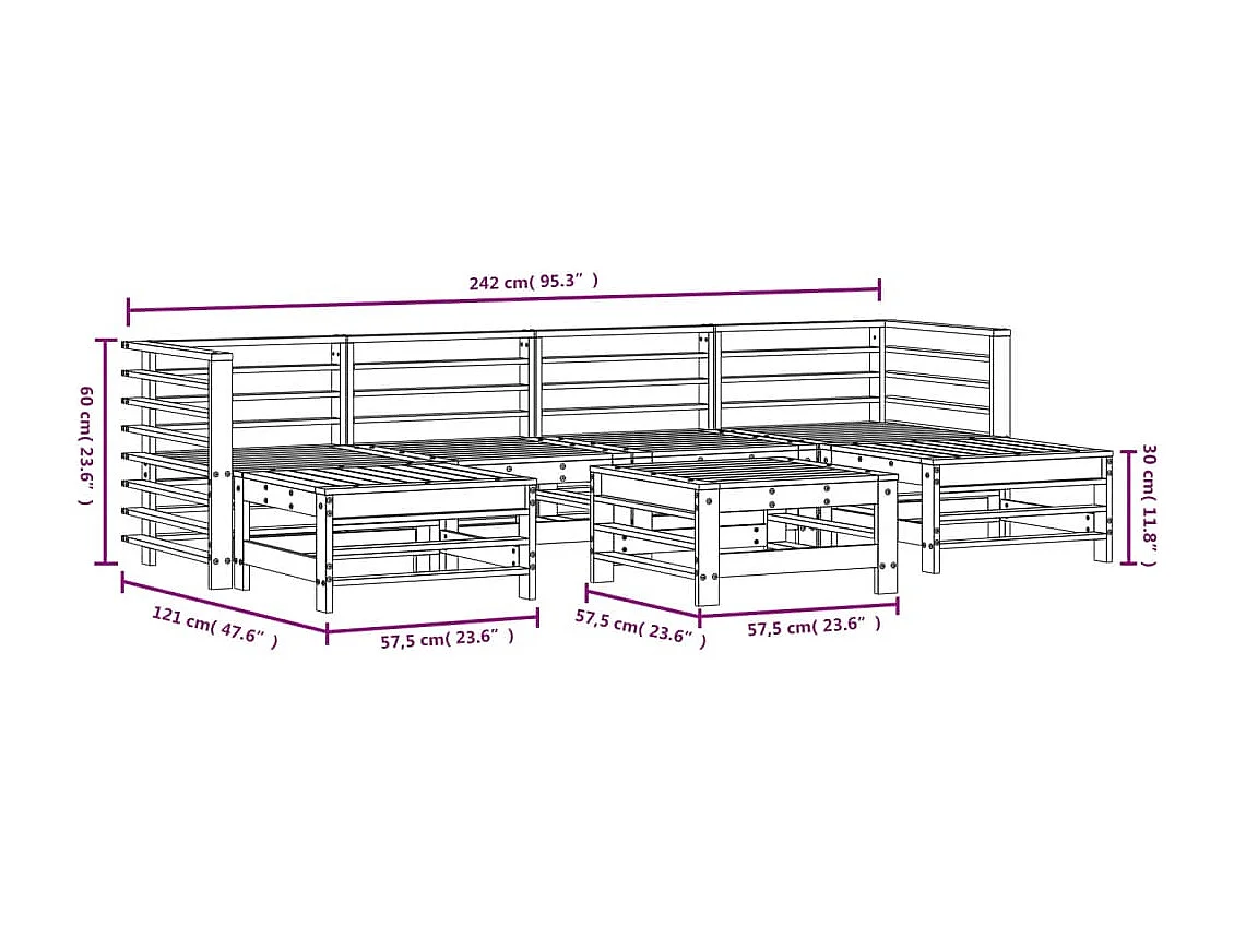 Salon de jardin 7 pcs Blanc Bois de pin massif