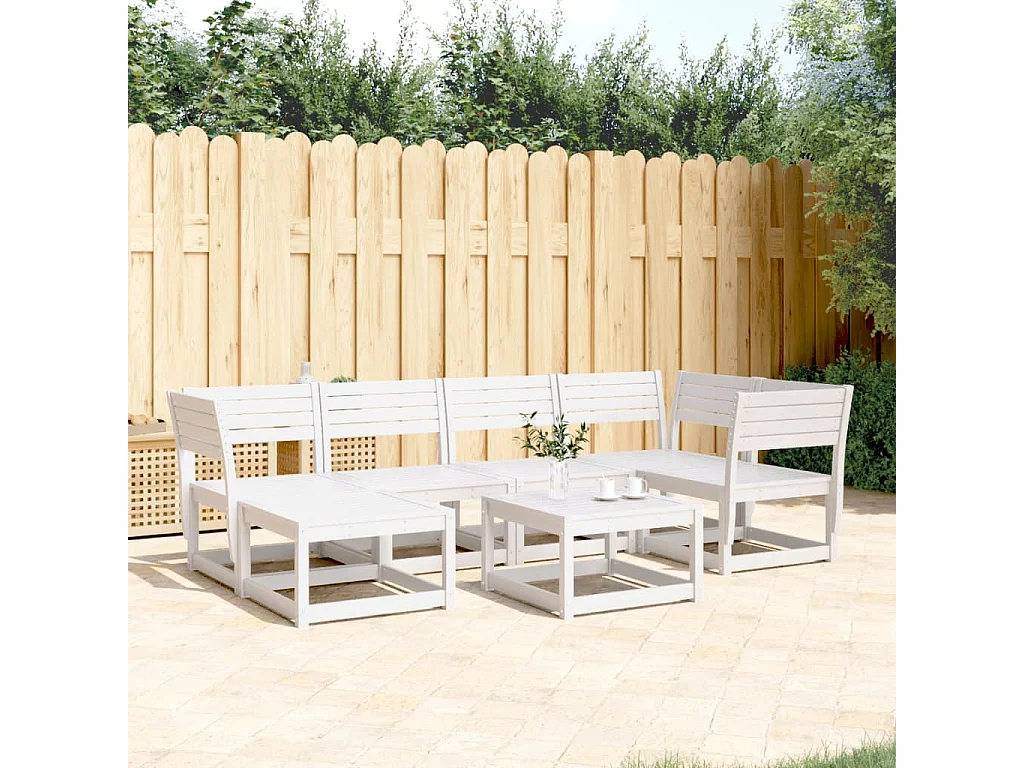 Salon de jardin 6 pcs blanc bois de pin massif