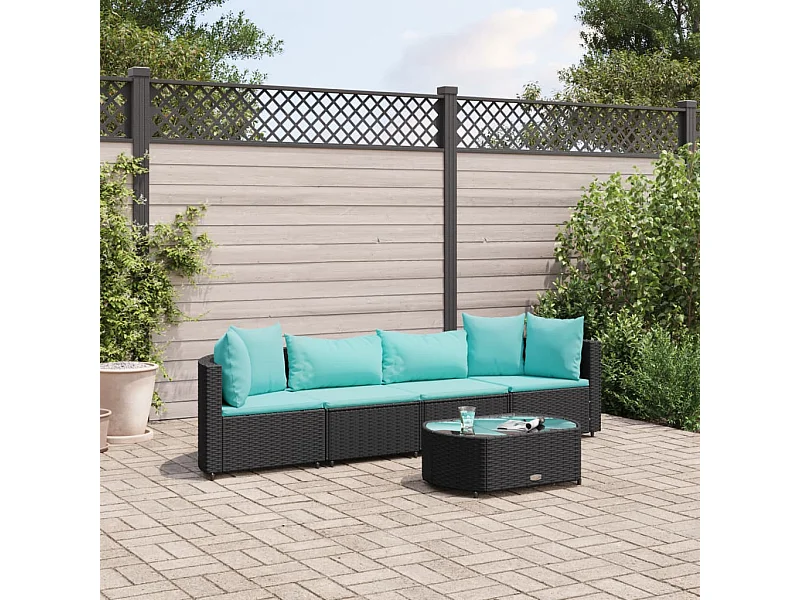 Set Divani da Giardino 5 pz con Cuscini in Polyrattan Nero