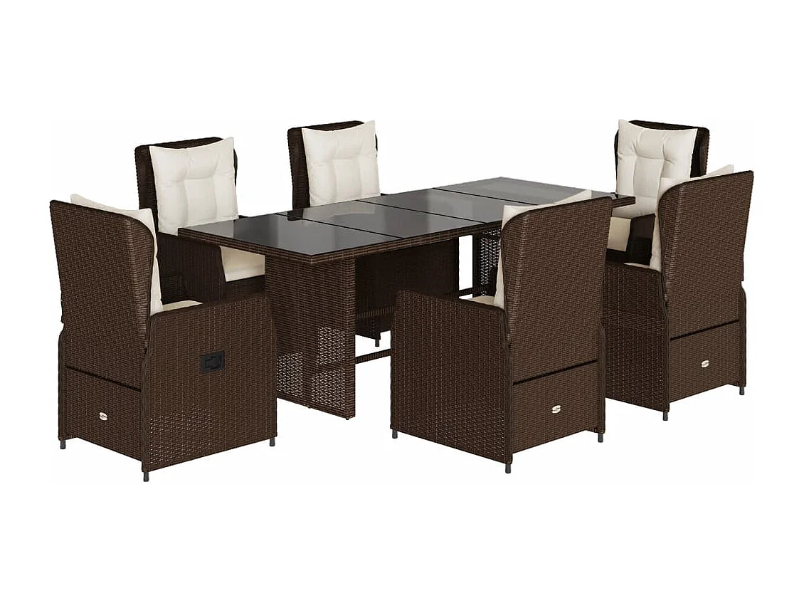 7-tlg. Garten-Essgruppe mit Kissen Braun Poly Rattan