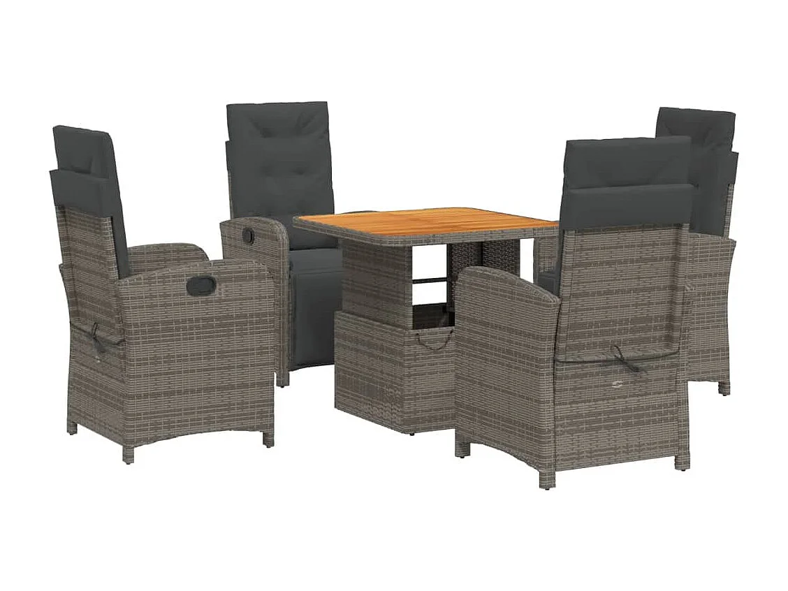 Set comedor de jardín 5 piezas con cojines ratán sintético gris