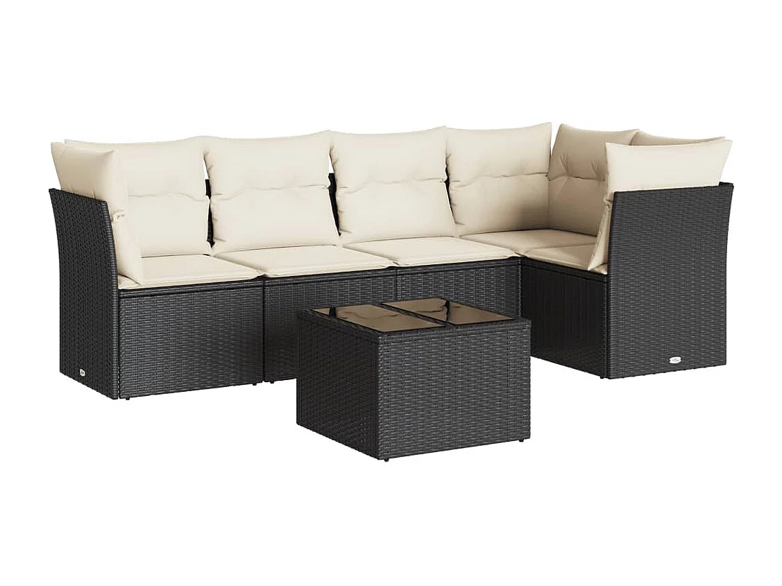 Set Divano da Giardino 6 pz con Cuscini Nero in Polyrattan