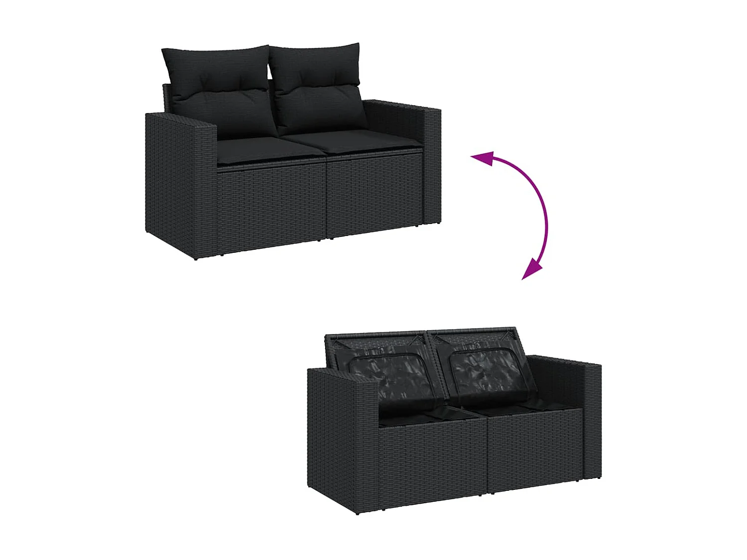 Salon de jardin 6 pcs avec coussins noir résine tressée