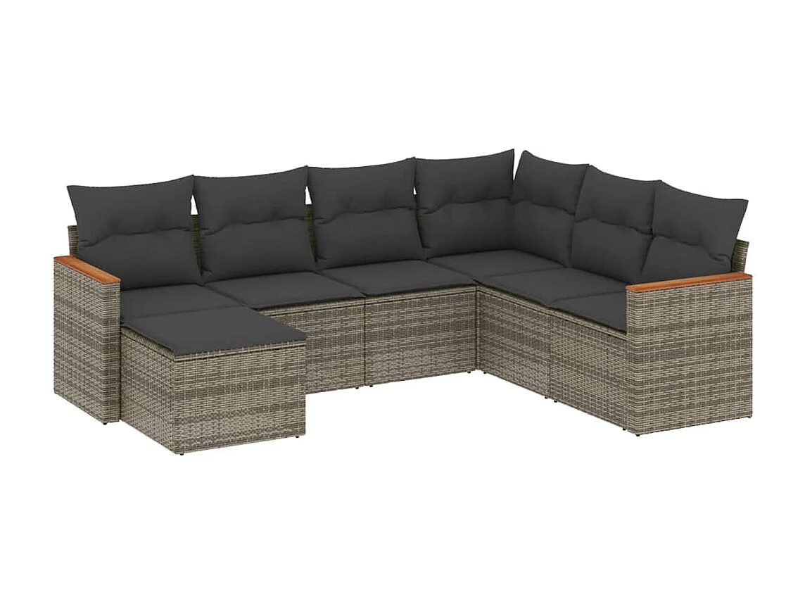 Set Divani da Giardino 7 pz con Cuscini Grigio in Polyrattan