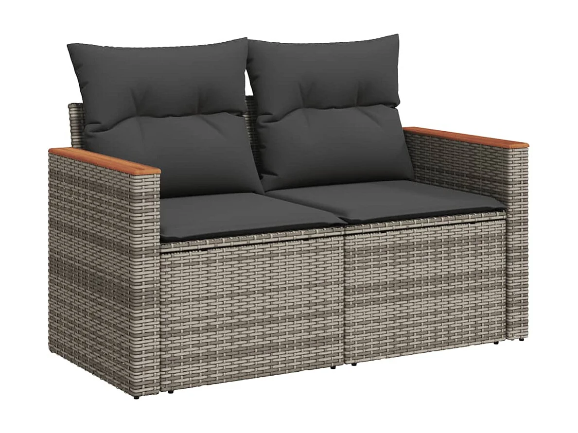 Set Divani da Giardino 7 pz con Cuscini Grigio in Polyrattan