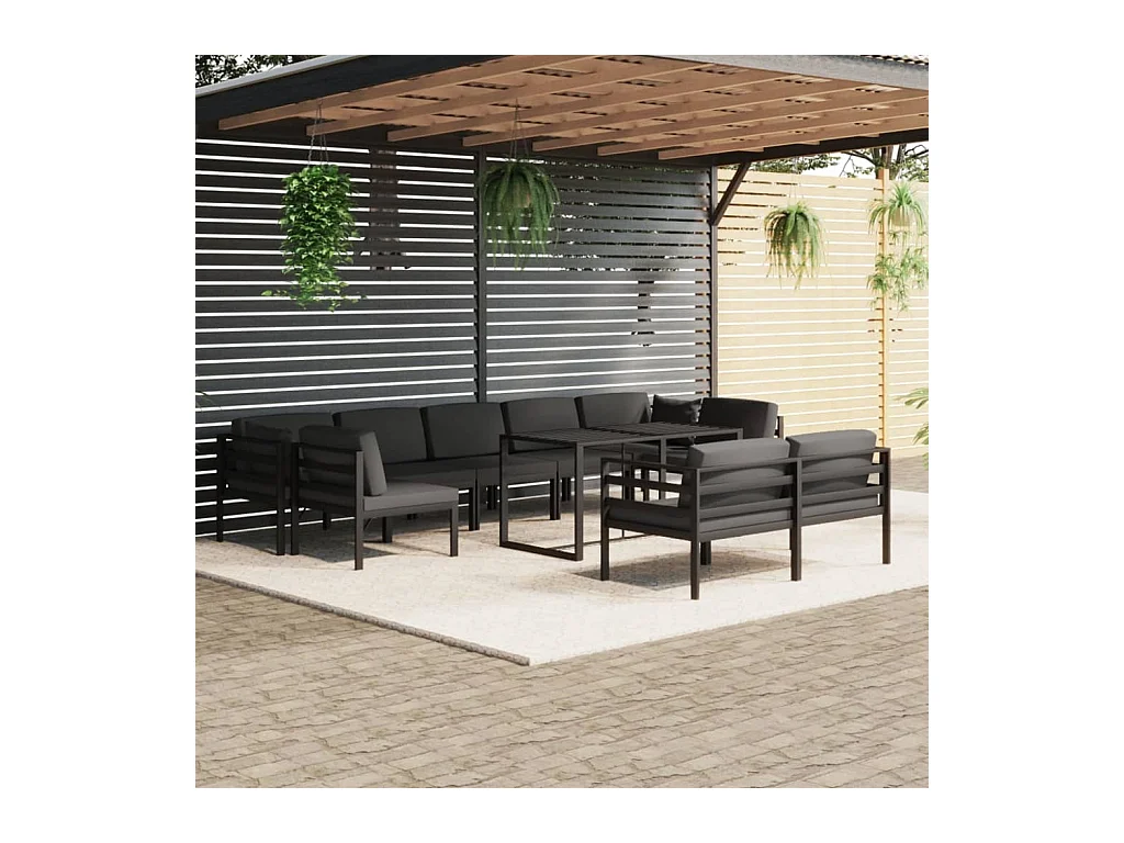 Salon de jardin 10 pcs avec coussins Aluminium Anthracite