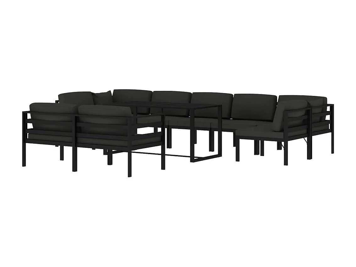 Salon de jardin 10 pcs avec coussins Aluminium Anthracite