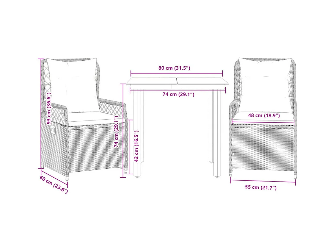 3-delige Tuinset met kussens poly rattan lichtgrijs