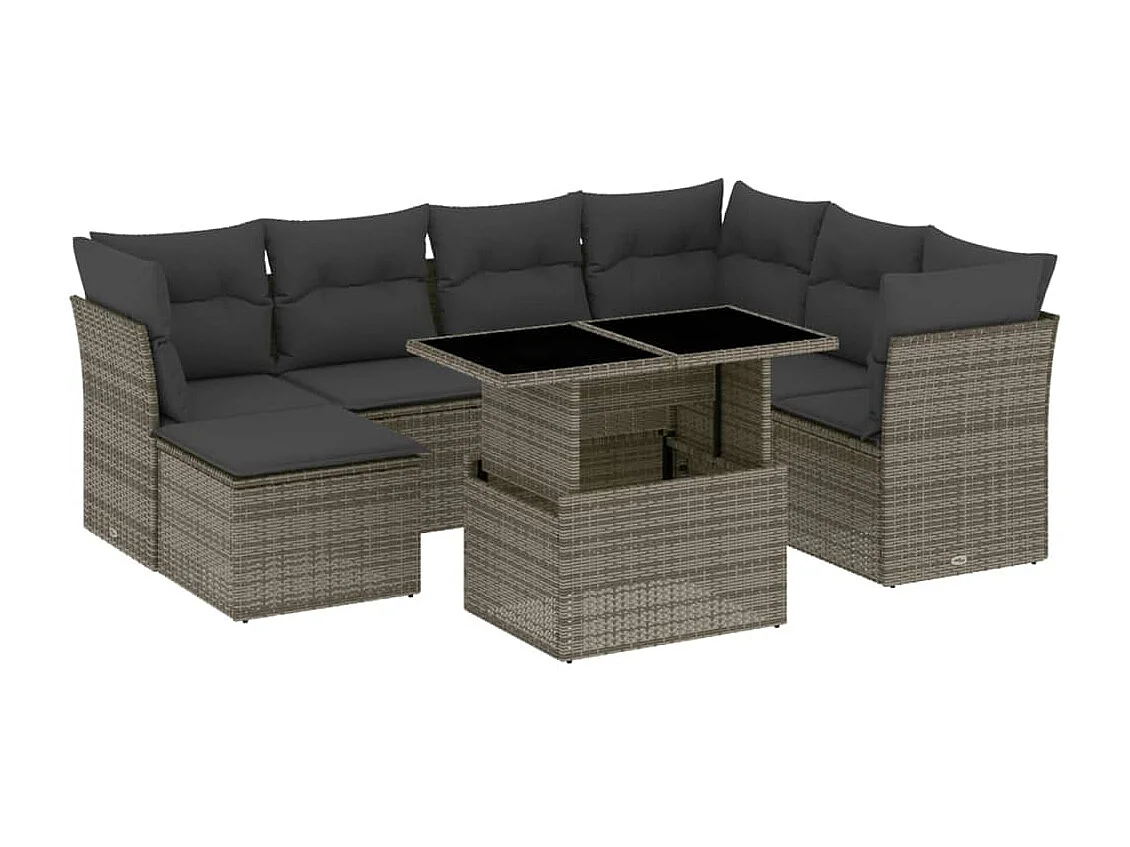 Set Divano da Giardino 8 pz con Cuscini Grigio in Polyrattan