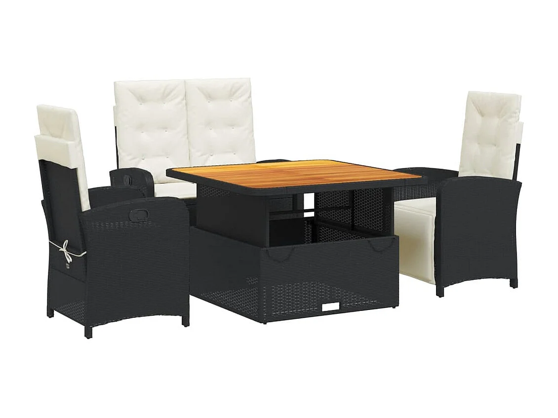 Juego comedor jardín 4 piezas con cojines ratán sintético negro