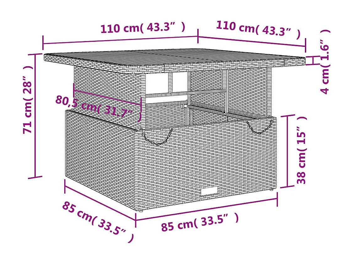4-delige Tuinset met kussens poly rattan zwart