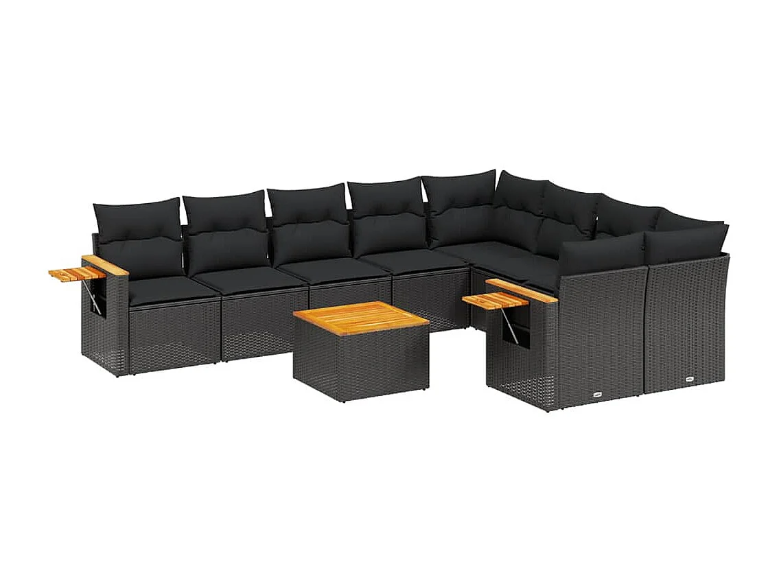 Salon de jardin 10 pcs avec coussins noir résine tressée